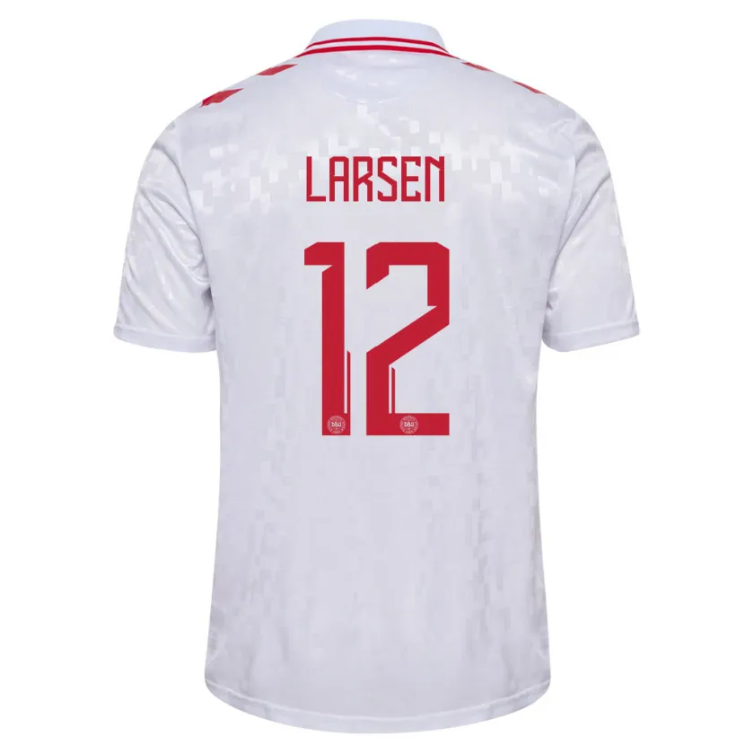 Danxen Enfant Maillot Danemark Stine Larsen #12 Blanc Tenues Extérieur 24-26 T-Shirt