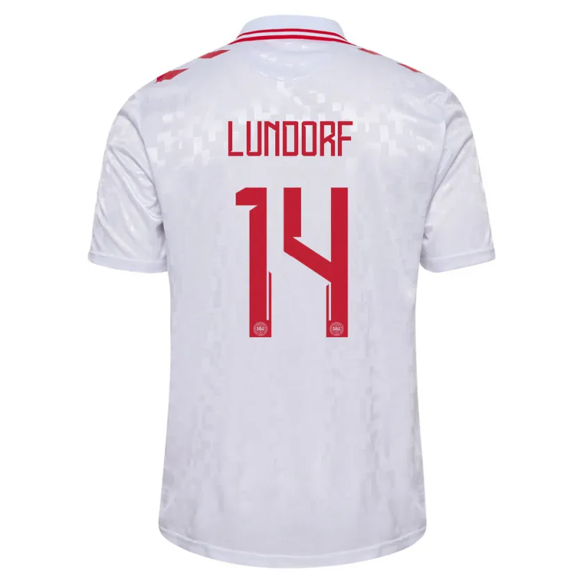 Danxen Enfant Maillot Danemark Matilde Lundorf #14 Blanc Tenues Extérieur 24-26 T-Shirt
