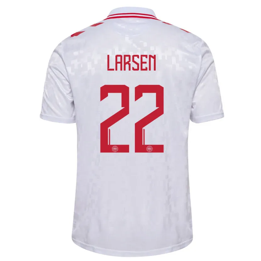 Danxen Enfant Maillot Danemark Kathrine Larsen #22 Blanc Tenues Extérieur 24-26 T-Shirt