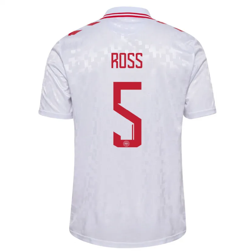 Danxen Enfant Maillot Danemark Mathias Ross #5 Blanc Tenues Extérieur 24-26 T-Shirt