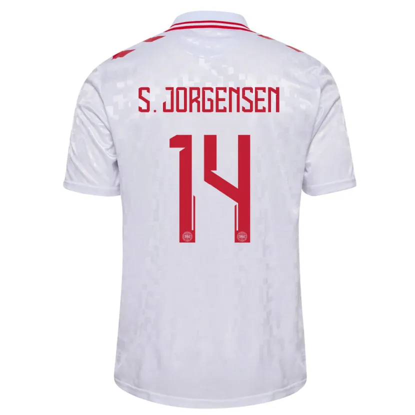 Danxen Enfant Maillot Danemark Sebastian Jorgensen #14 Blanc Tenues Extérieur 24-26 T-Shirt