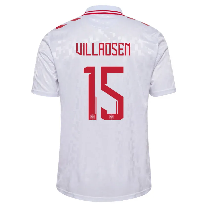 Danxen Enfant Maillot Danemark Oliver Villadsen #15 Blanc Tenues Extérieur 24-26 T-Shirt