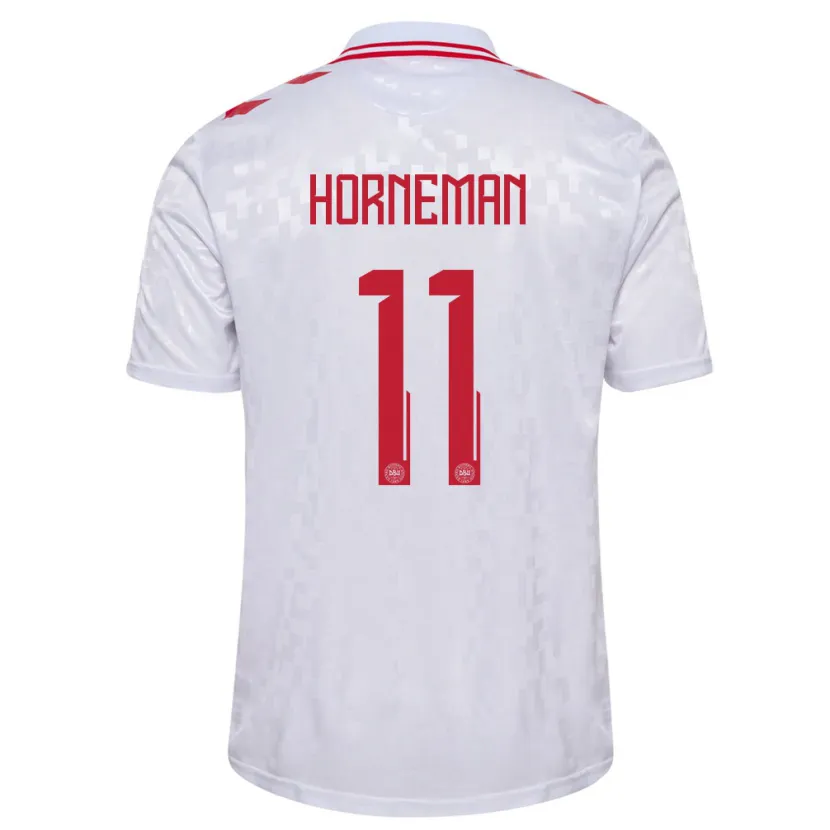 Danxen Enfant Maillot Danemark Charly Horneman #11 Blanc Tenues Extérieur 24-26 T-Shirt