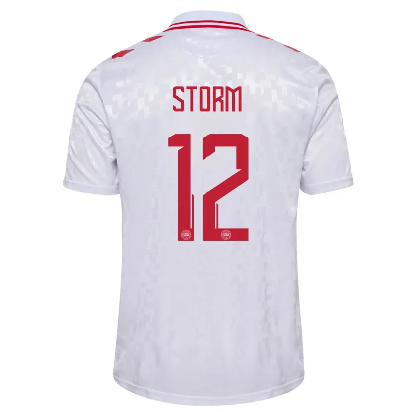 Danxen Enfant Maillot Danemark Tobias Storm #12 Blanc Tenues Extérieur 24-26 T-Shirt