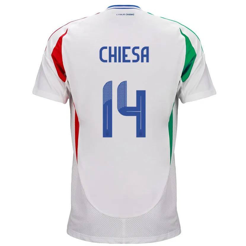 Danxen Enfant Maillot Italie Federico Chiesa #14 Blanc Tenues Extérieur 24-26 T-Shirt