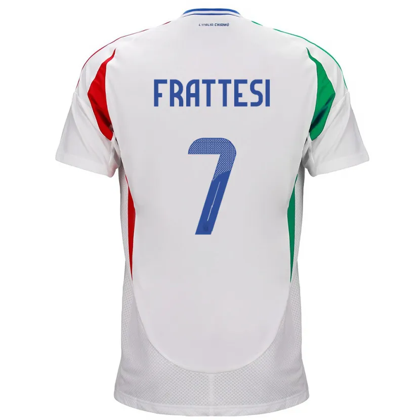 Danxen Enfant Maillot Italie Davide Frattesi #7 Blanc Tenues Extérieur 24-26 T-Shirt
