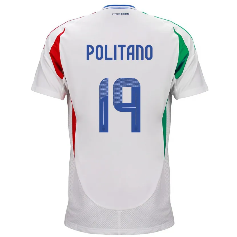 Danxen Enfant Maillot Italie Matteo Politano #19 Blanc Tenues Extérieur 24-26 T-Shirt