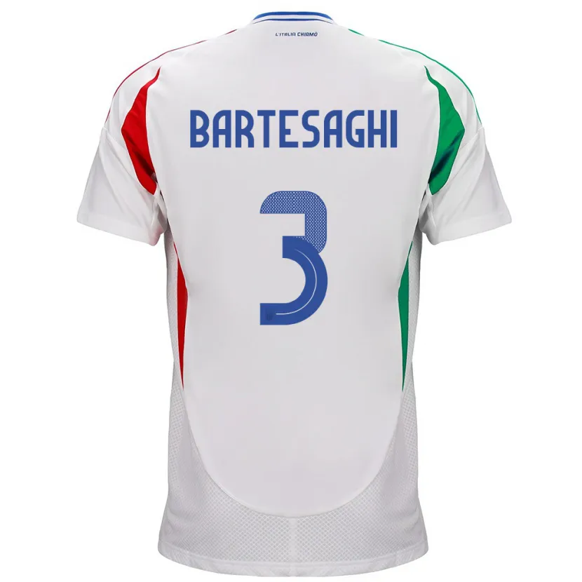 Danxen Enfant Maillot Italie Davide Bartesaghi #3 Blanc Tenues Extérieur 24-26 T-Shirt