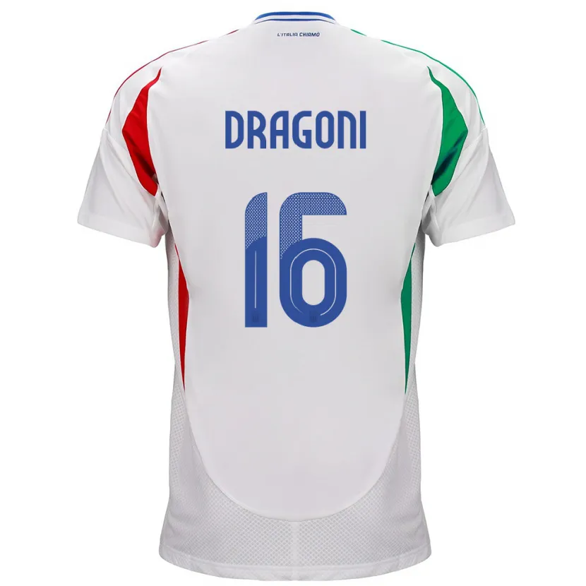Danxen Enfant Maillot Italie Giulia Dragoni #16 Blanc Tenues Extérieur 24-26 T-Shirt