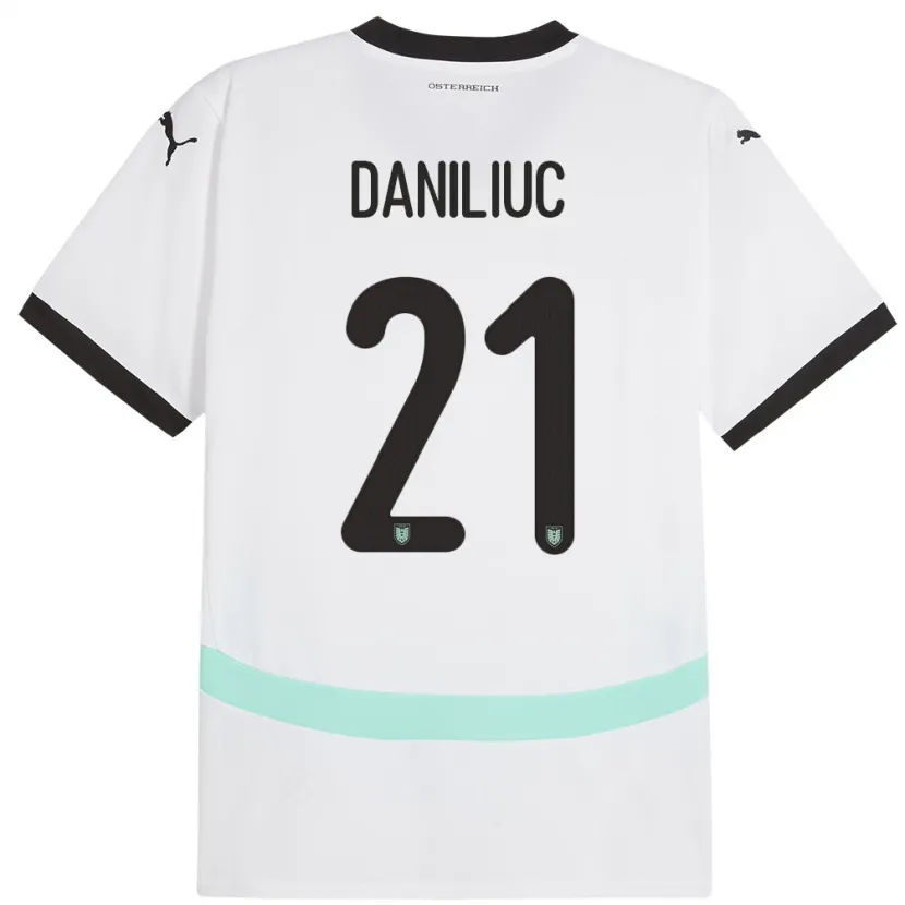 Danxen Enfant Maillot Autriche Flavius Daniliuc #21 Blanc Tenues Extérieur 24-26 T-Shirt