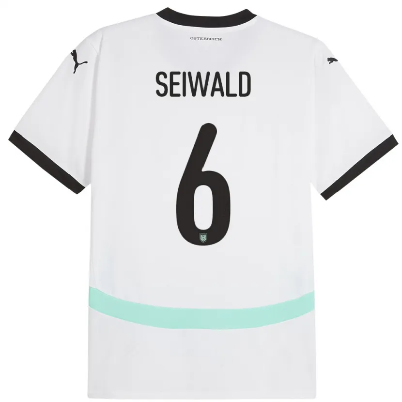 Danxen Enfant Maillot Autriche Nicolas Seiwald #6 Blanc Tenues Extérieur 24-26 T-Shirt