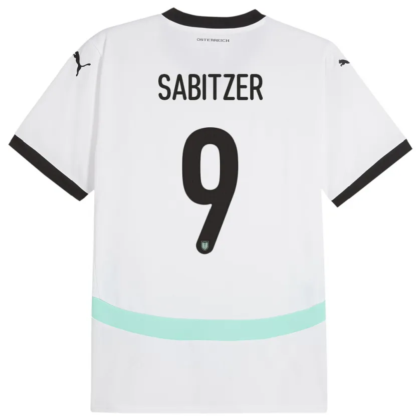 Danxen Enfant Maillot Autriche Marcel Sabitzer #9 Blanc Tenues Extérieur 24-26 T-Shirt
