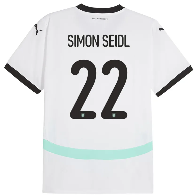 Danxen Enfant Maillot Autriche Simon Seidl #22 Blanc Tenues Extérieur 24-26 T-Shirt