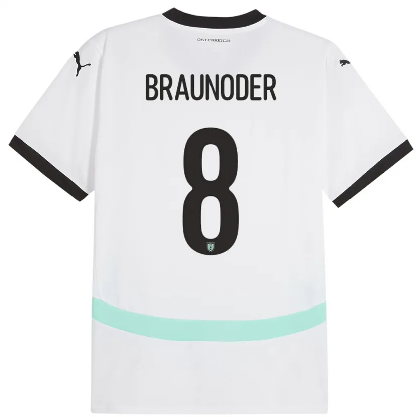 Danxen Enfant Maillot Autriche Matthias Braunöder #8 Blanc Tenues Extérieur 24-26 T-Shirt