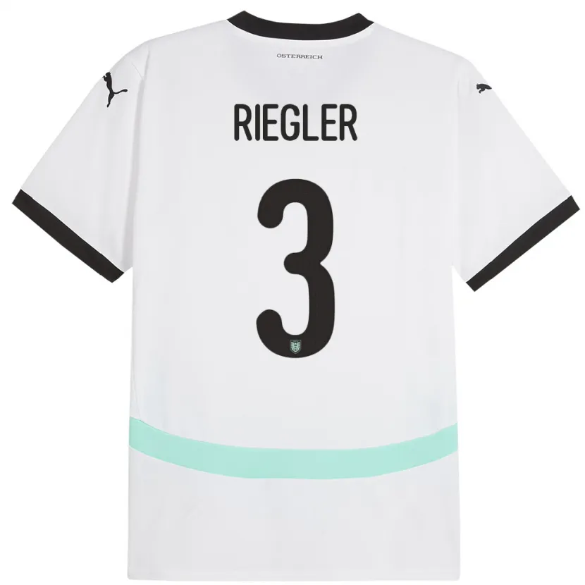 Danxen Enfant Maillot Autriche David Riegler #3 Blanc Tenues Extérieur 24-26 T-Shirt