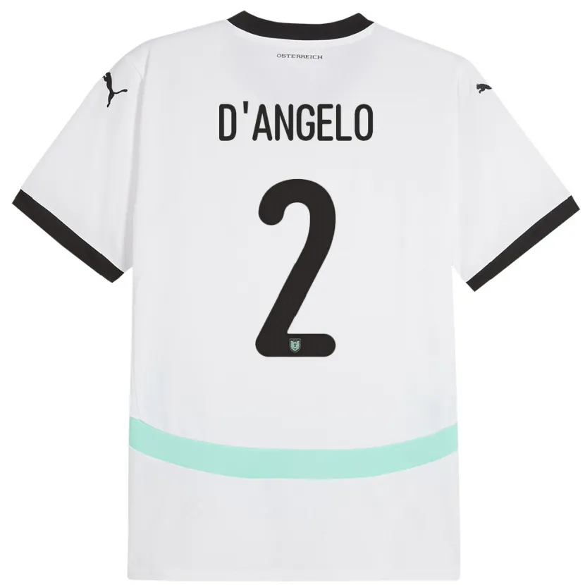 Danxen Enfant Maillot Autriche Chiara D’angelo #2 Blanc Tenues Extérieur 24-26 T-Shirt