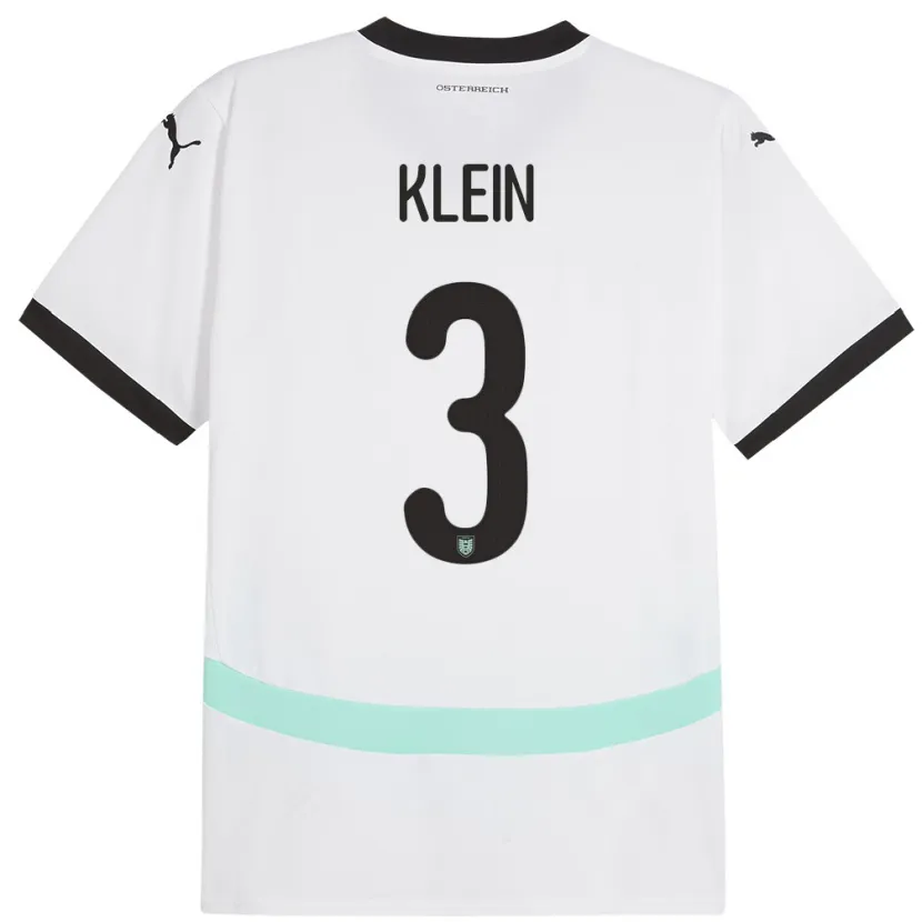 Danxen Enfant Maillot Autriche Jennifer Klein #3 Blanc Tenues Extérieur 24-26 T-Shirt