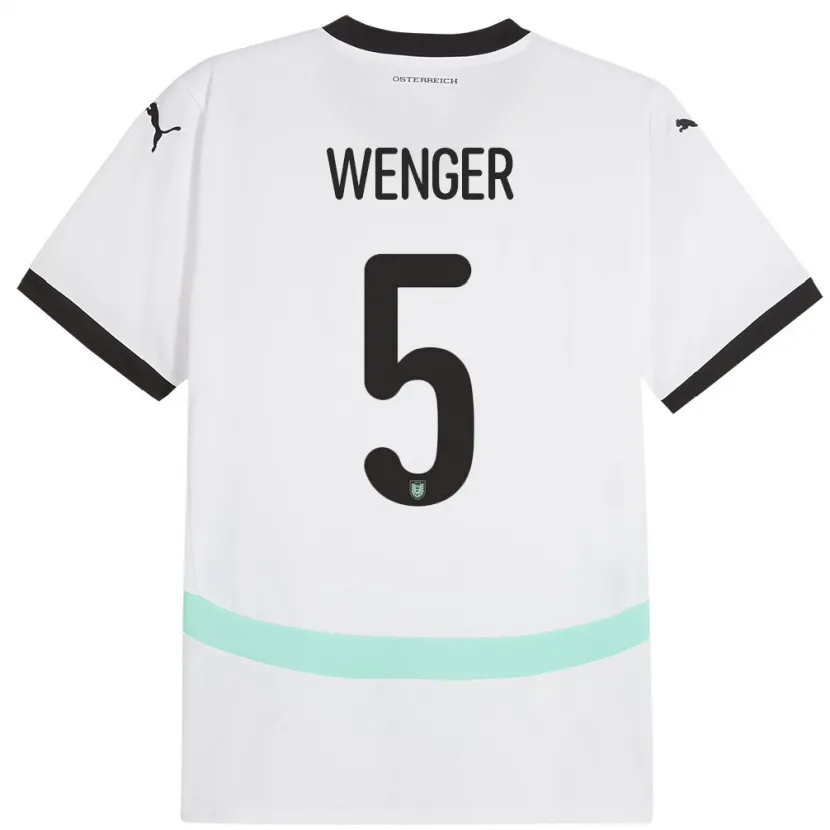 Danxen Enfant Maillot Autriche Claudia Wenger #5 Blanc Tenues Extérieur 24-26 T-Shirt