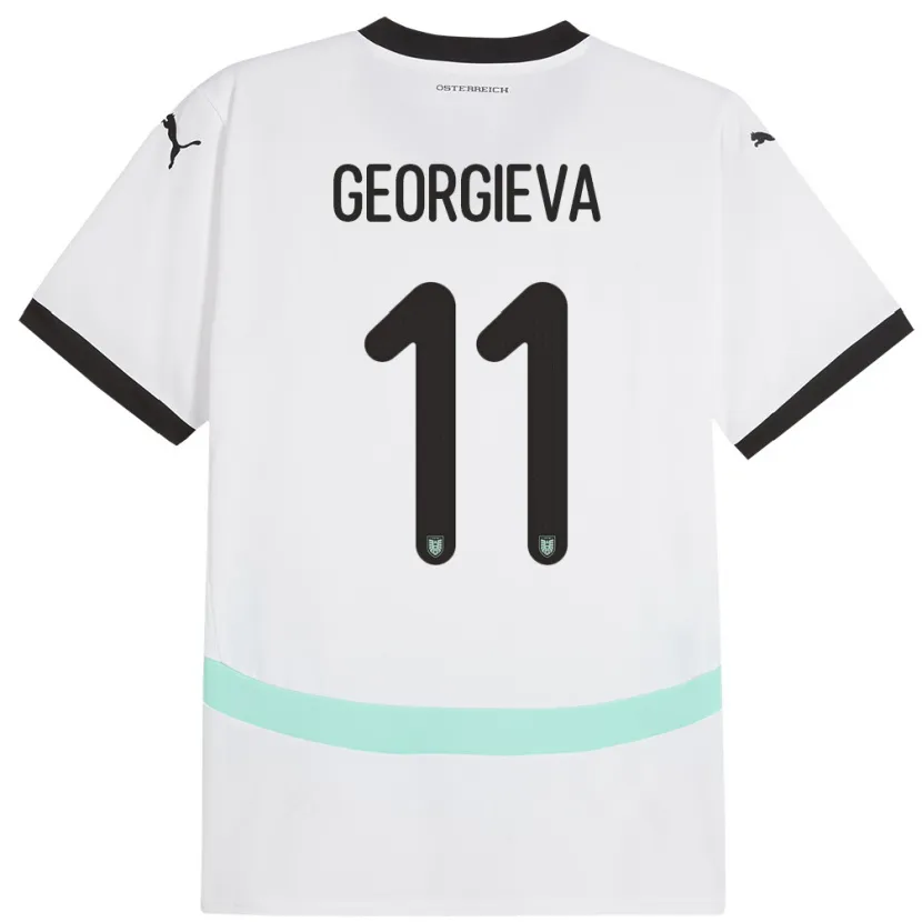 Danxen Enfant Maillot Autriche Marina Georgieva #11 Blanc Tenues Extérieur 24-26 T-Shirt