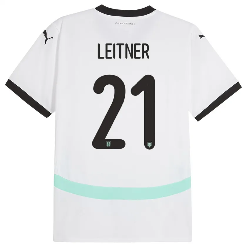 Danxen Enfant Maillot Autriche Annelie Leitner #21 Blanc Tenues Extérieur 24-26 T-Shirt