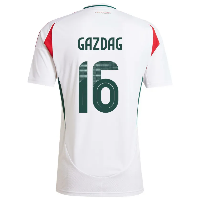 Danxen Enfant Maillot Hongrie Dániel Gazdag #16 Blanc Tenues Extérieur 24-26 T-Shirt