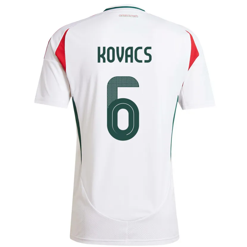 Danxen Enfant Maillot Hongrie Noel Kovács #6 Blanc Tenues Extérieur 24-26 T-Shirt