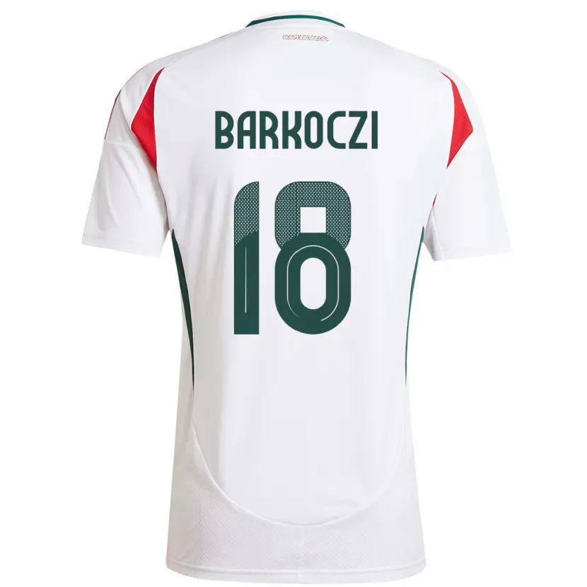 Danxen Enfant Maillot Hongrie Barnabás Barkóczi #18 Blanc Tenues Extérieur 24-26 T-Shirt