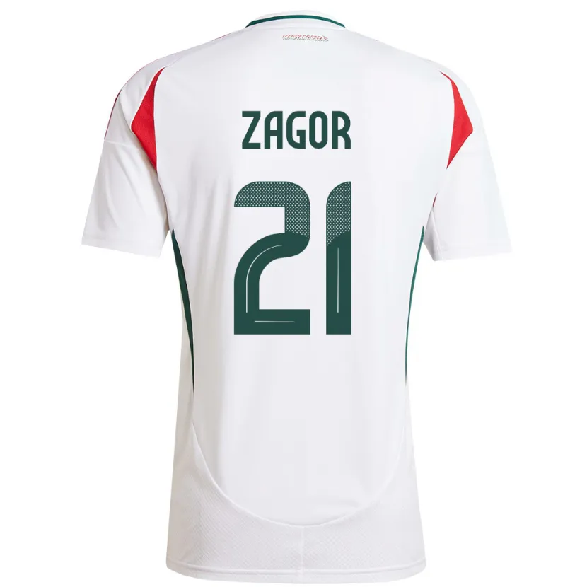 Danxen Enfant Maillot Hongrie Bernadett Zágor #21 Blanc Tenues Extérieur 24-26 T-Shirt