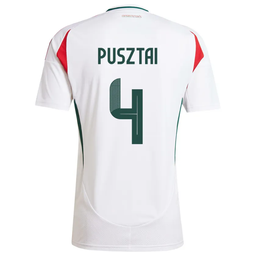 Danxen Enfant Maillot Hongrie Sára Pusztai #4 Blanc Tenues Extérieur 24-26 T-Shirt