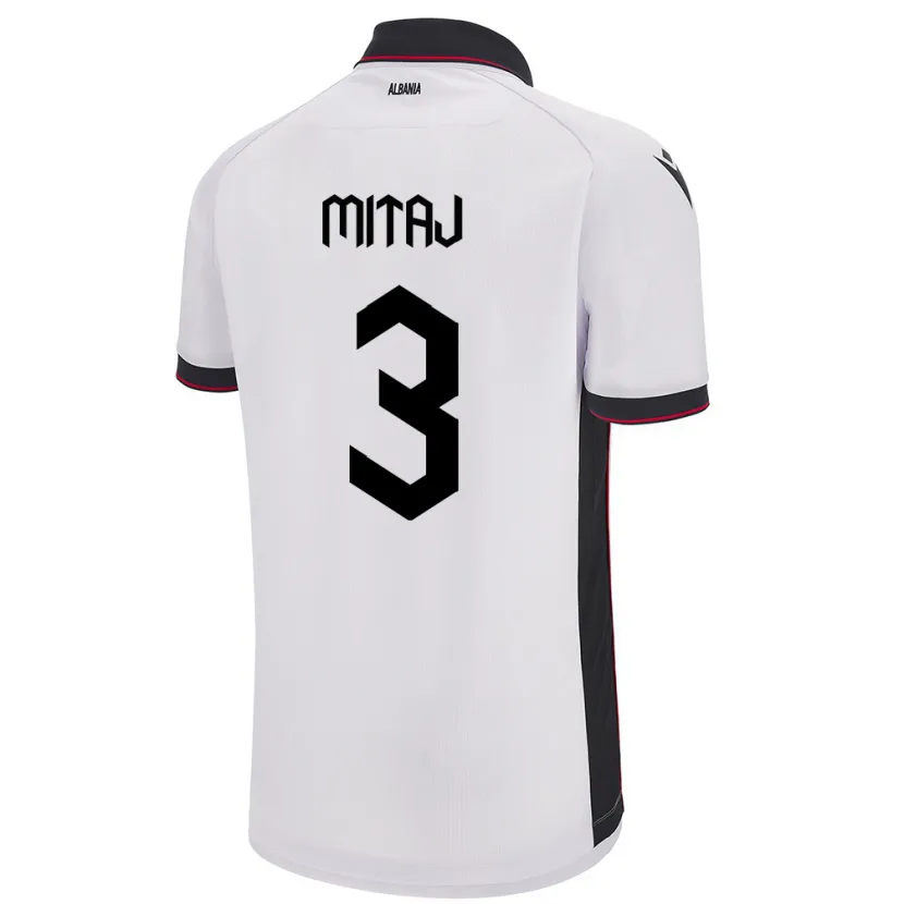 Danxen Enfant Maillot Albanie Mario Mitaj #3 Blanc Tenues Extérieur 24-26 T-Shirt