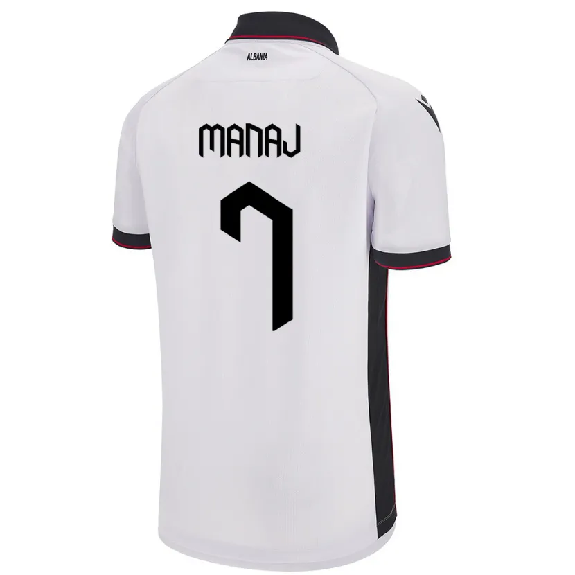 Danxen Enfant Maillot Albanie Rey Manaj #7 Blanc Tenues Extérieur 24-26 T-Shirt