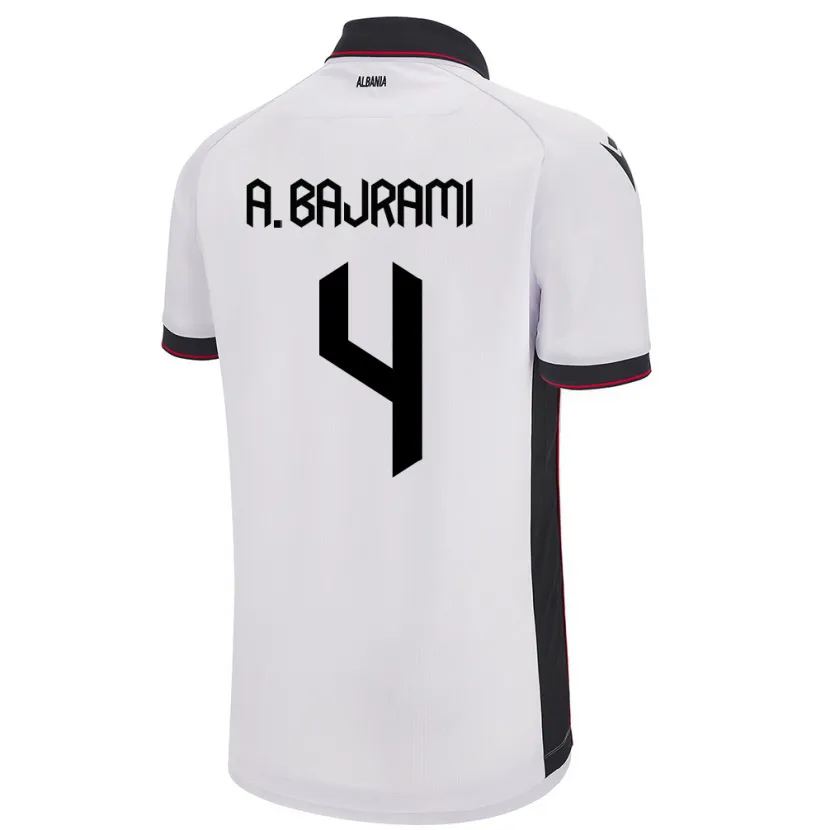 Danxen Enfant Maillot Albanie Adrian Bajrami #4 Blanc Tenues Extérieur 24-26 T-Shirt