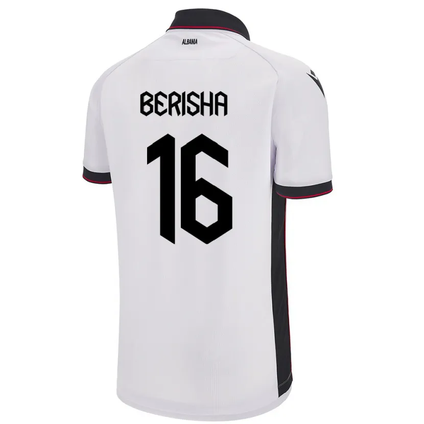 Danxen Enfant Maillot Albanie Medon Berisha #16 Blanc Tenues Extérieur 24-26 T-Shirt