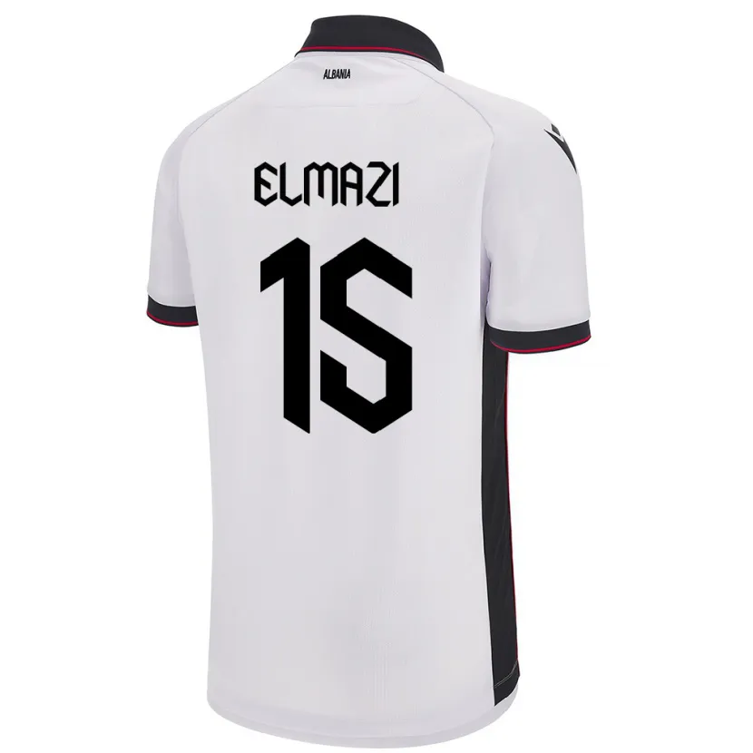 Danxen Enfant Maillot Albanie Enea Elmazi #15 Blanc Tenues Extérieur 24-26 T-Shirt