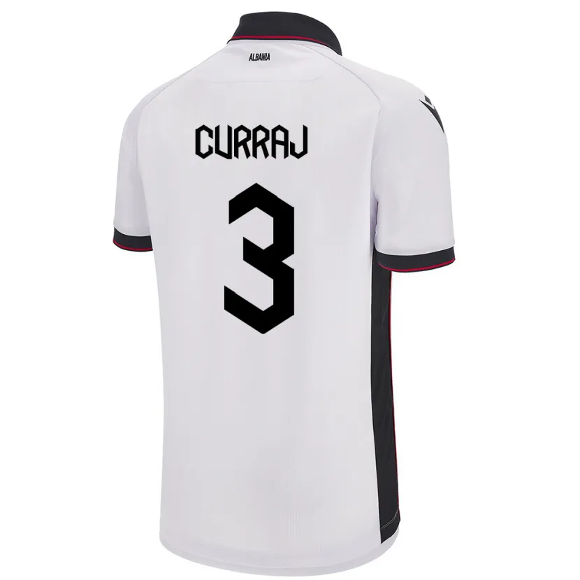 Danxen Enfant Maillot Albanie Arbenita Curraj #3 Blanc Tenues Extérieur 24-26 T-Shirt