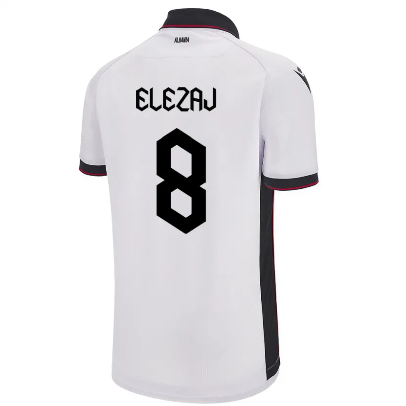 Danxen Enfant Maillot Albanie Endrina Elezaj #8 Blanc Tenues Extérieur 24-26 T-Shirt
