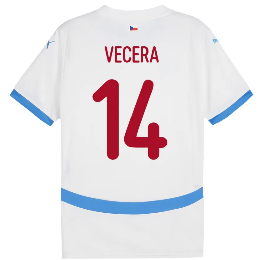 Danxen Enfant Maillot Tchéquie Filip Vecera #14 Blanc Tenues Extérieur 24-26 T-Shirt
