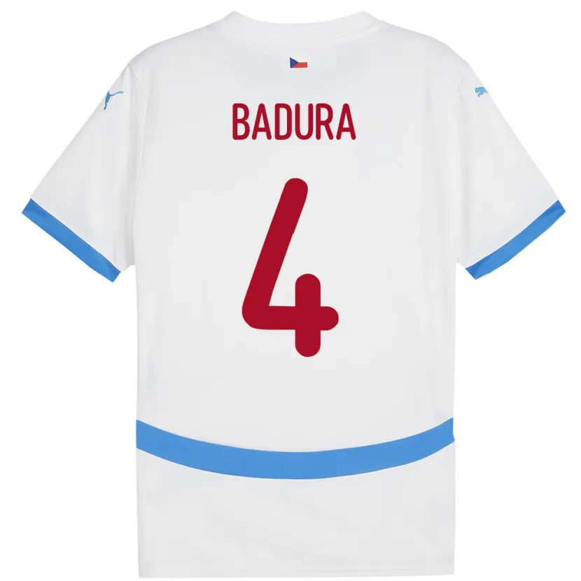 Danxen Enfant Maillot Tchéquie Vitezslav Badura #4 Blanc Tenues Extérieur 24-26 T-Shirt