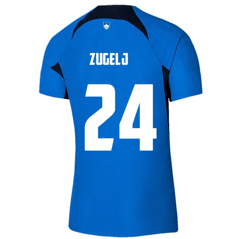 Danxen Enfant Maillot Slovénie Nino Zugelj #24 Bleu Tenues Extérieur 24-26 T-Shirt