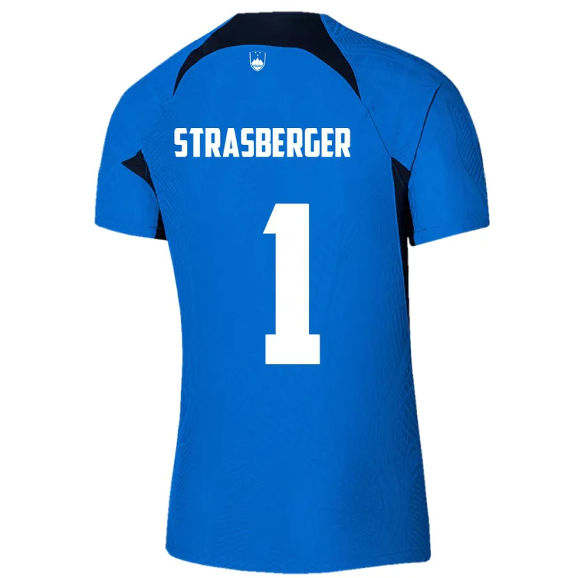 Danxen Enfant Maillot Slovénie Tim Strasberger #1 Bleu Tenues Extérieur 24-26 T-Shirt