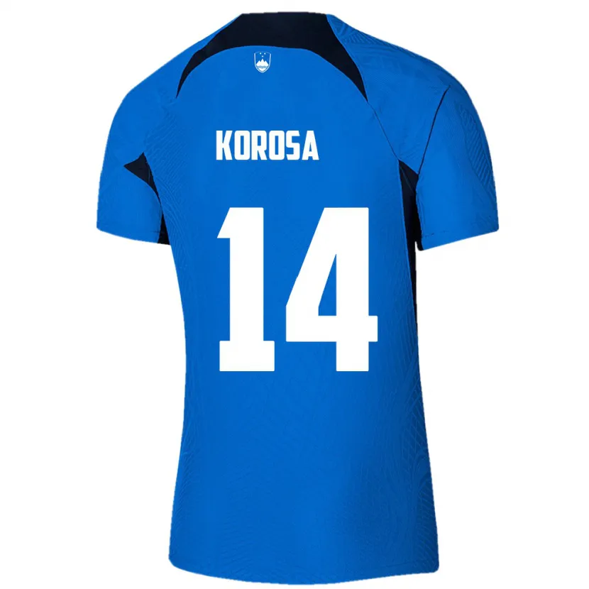 Danxen Enfant Maillot Slovénie Anej Koroša #14 Bleu Tenues Extérieur 24-26 T-Shirt