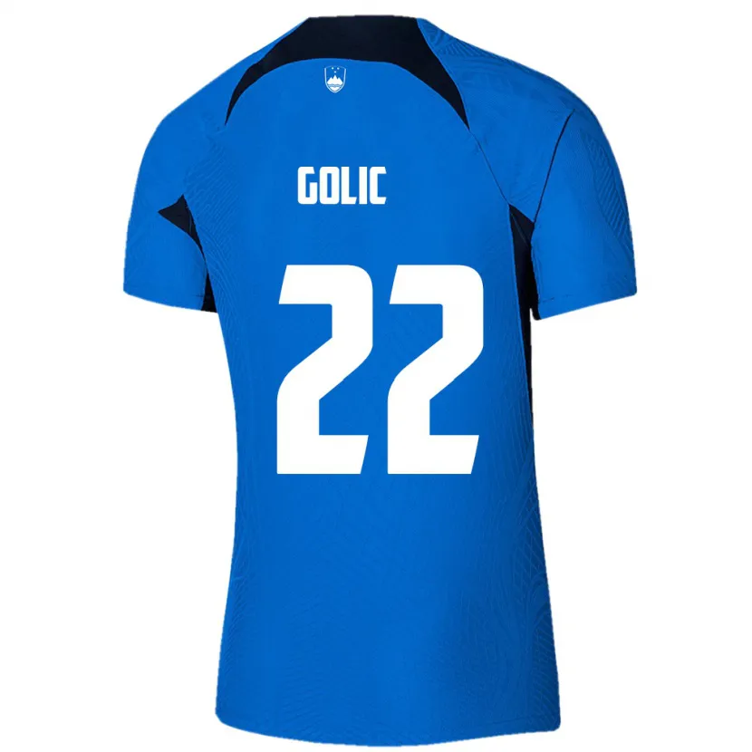 Danxen Enfant Maillot Slovénie Tilen Golic #22 Bleu Tenues Extérieur 24-26 T-Shirt