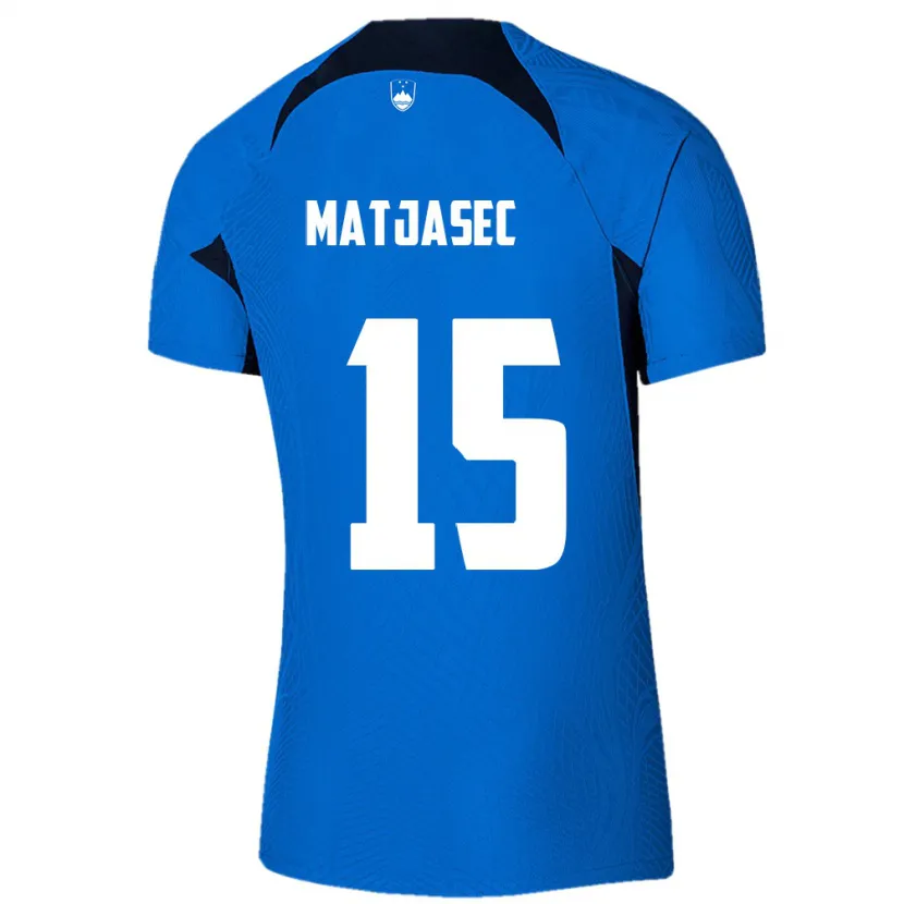 Danxen Enfant Maillot Slovénie Miha Matjasec #15 Bleu Tenues Extérieur 24-26 T-Shirt