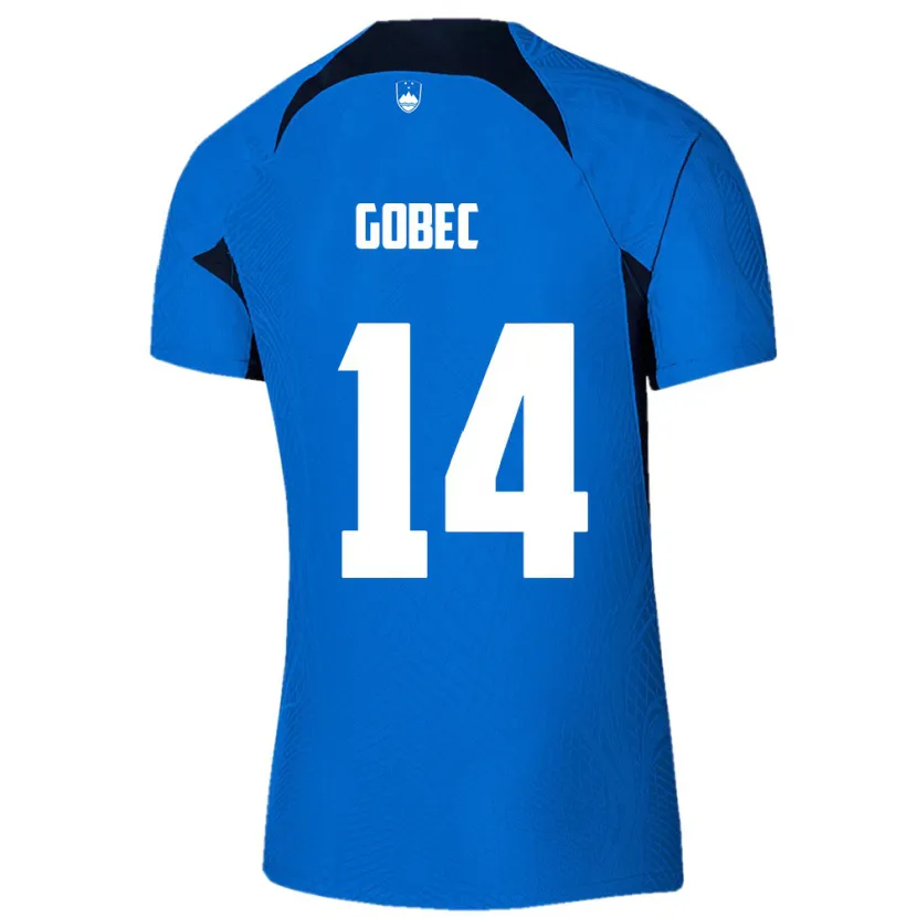 Danxen Enfant Maillot Slovénie Stijan Gobec #14 Bleu Tenues Extérieur 24-26 T-Shirt