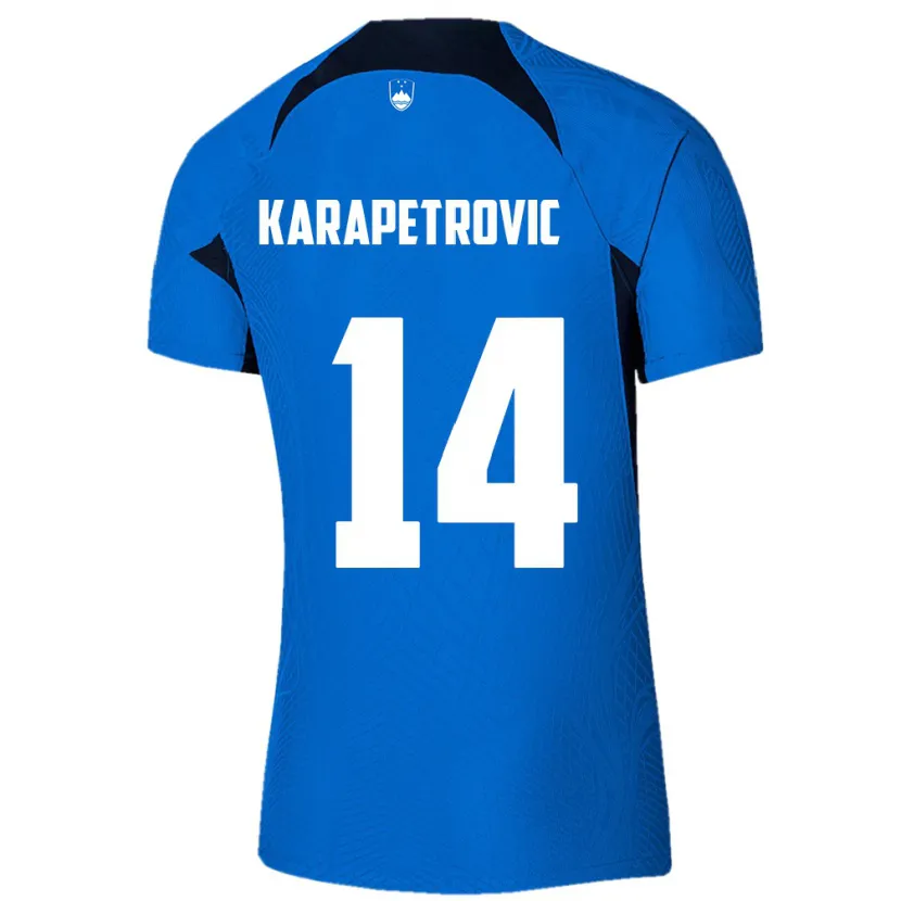Danxen Enfant Maillot Slovénie Luka Karapetrovic #14 Bleu Tenues Extérieur 24-26 T-Shirt
