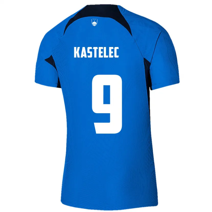 Danxen Enfant Maillot Slovénie Mirjam Kastelec #9 Bleu Tenues Extérieur 24-26 T-Shirt