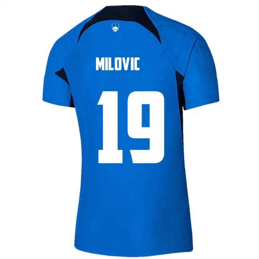 Danxen Enfant Maillot Slovénie Ana Milovič #19 Bleu Tenues Extérieur 24-26 T-Shirt