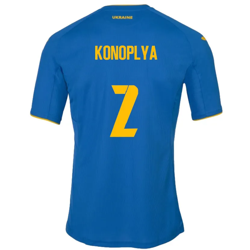 Danxen Enfant Maillot Ukraine Yukhym Konoplya #2 Bleu Tenues Extérieur 24-26 T-Shirt