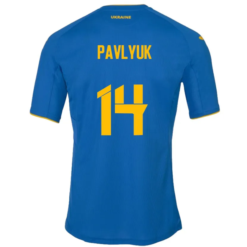 Danxen Enfant Maillot Ukraine Yevgen Pavlyuk #14 Bleu Tenues Extérieur 24-26 T-Shirt