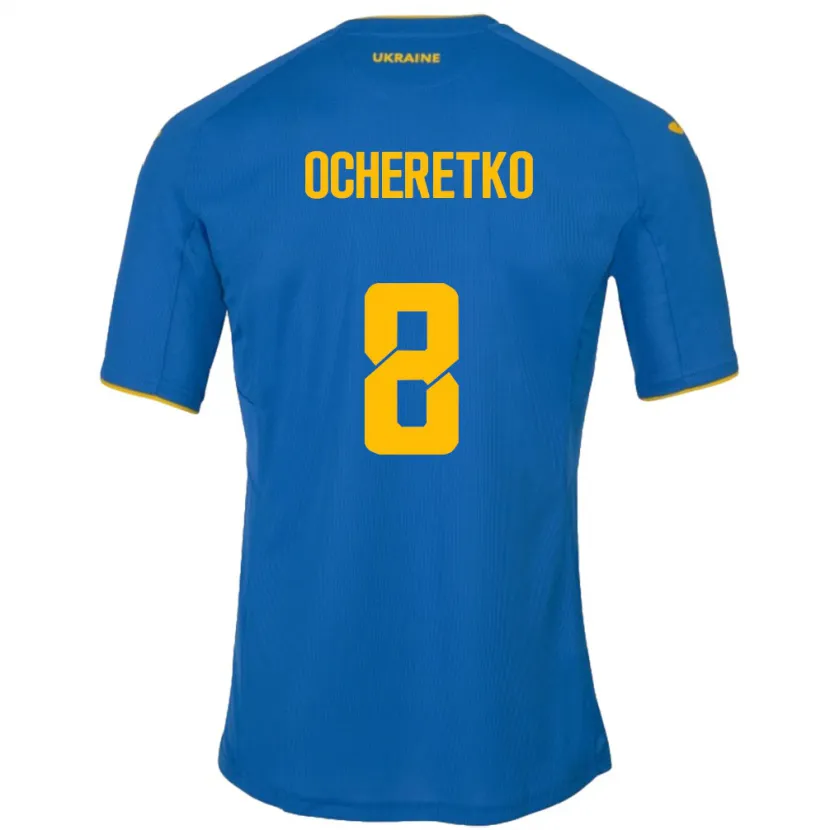 Danxen Enfant Maillot Ukraine Oleg Ocheretko #8 Bleu Tenues Extérieur 24-26 T-Shirt